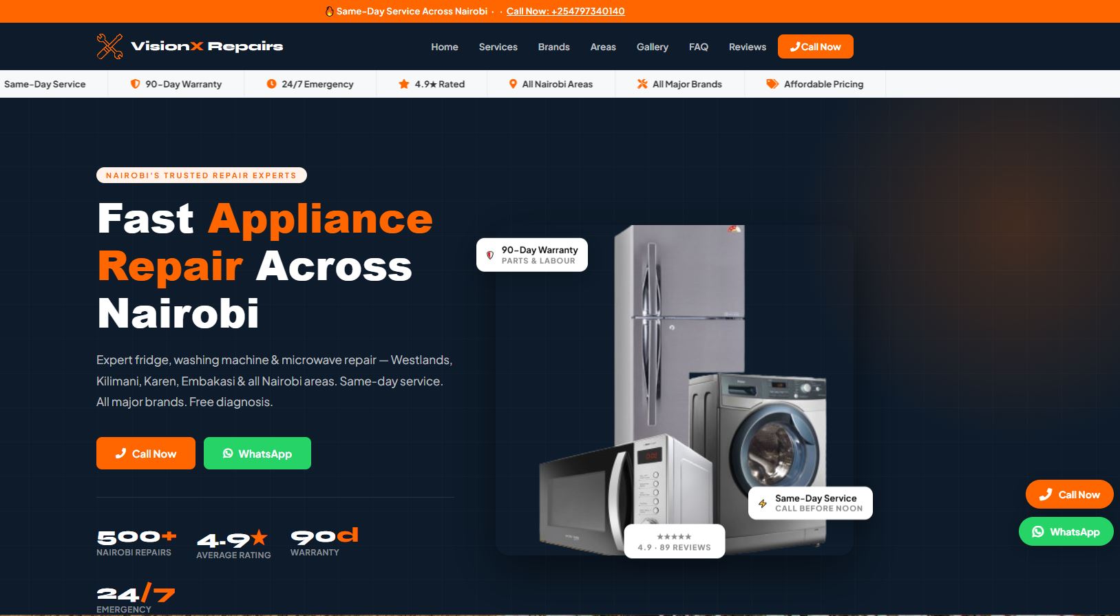 VisionX Repairs – Appliance Repair Website Development